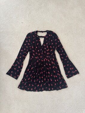 Free People Black and Red Floral Long Sleeve Dress